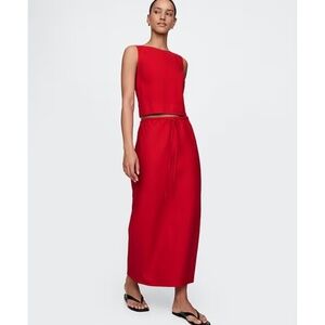 NWT GAP Linen Blend Midi Skirt Tomato Red LARGE